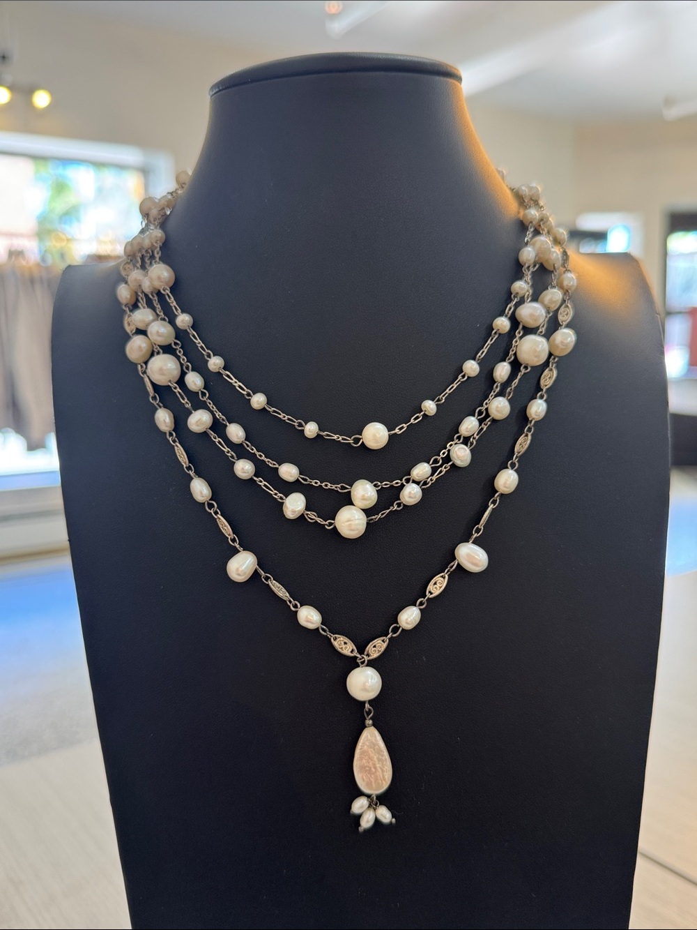 Multi-Strand GENUINE Pearl Drop Necklace
